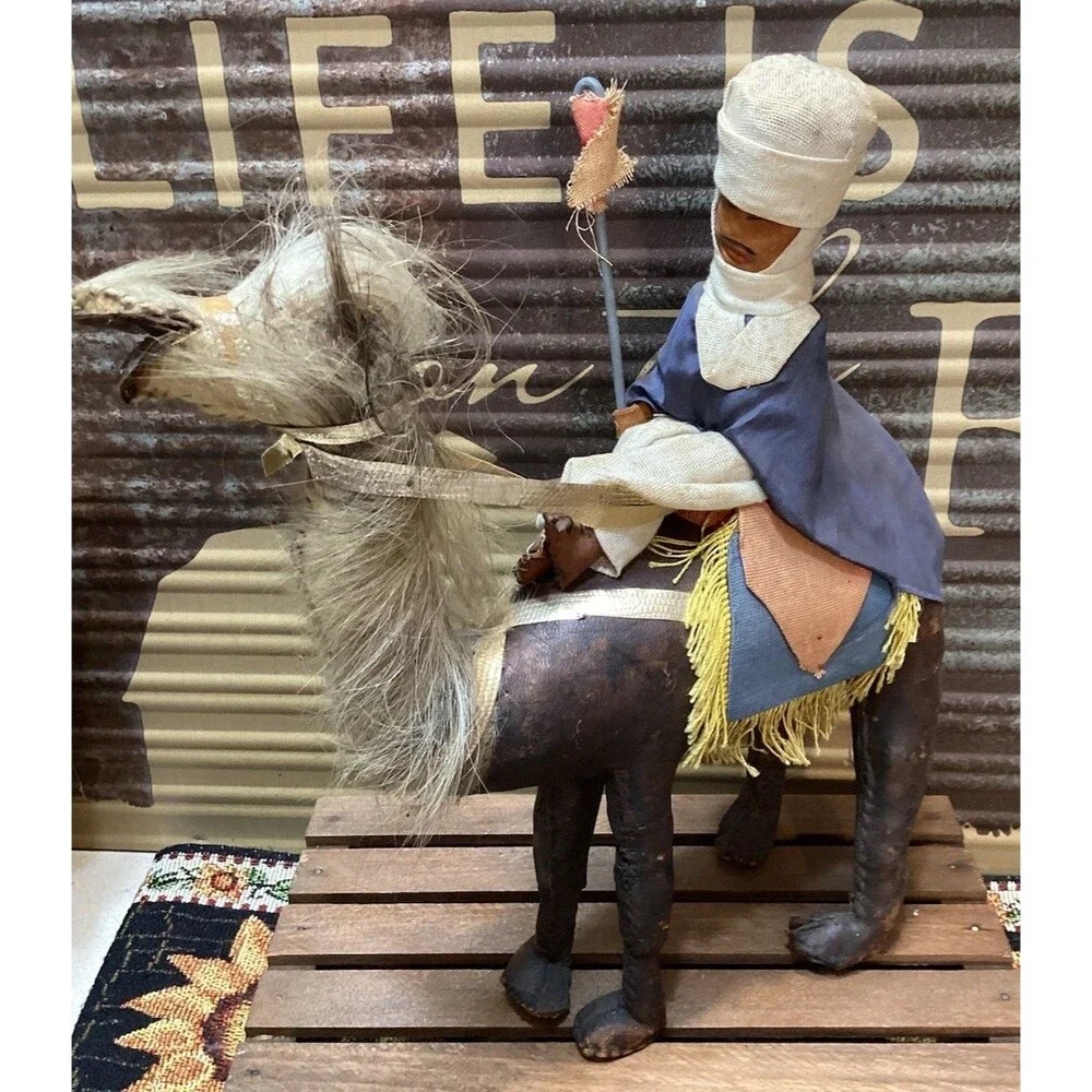 Vintage Leather & Fur Wrapped & Stitched Camel With Rider Handmade Middle East